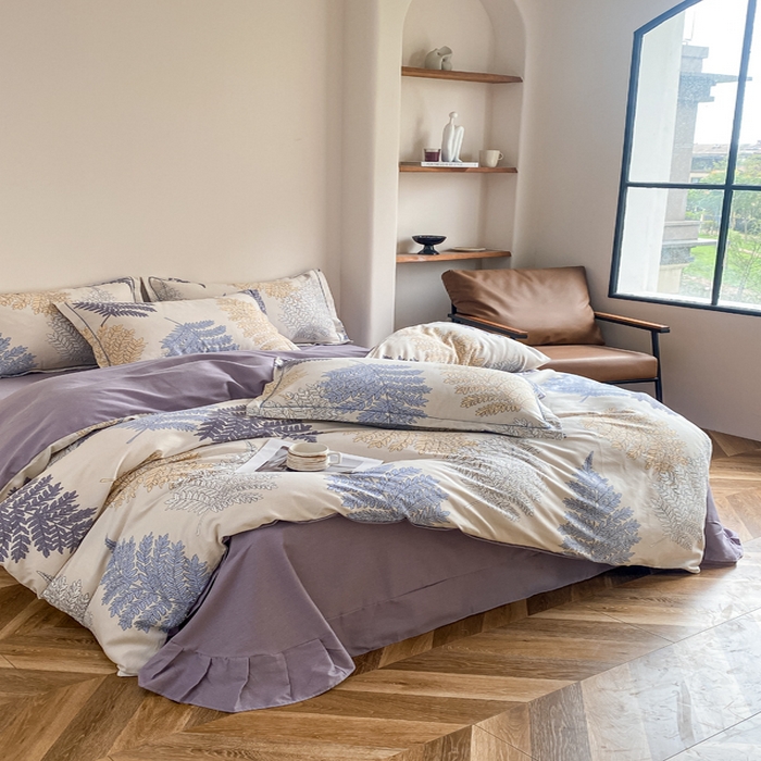 91家纺网 家纺一手货源 找家纺 大吉 2025新款加厚活性喷气磨毛棉四件套被套床单床笠学生单人三件套 岸边蒲草