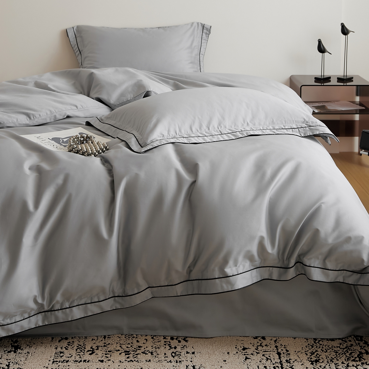 91家纺网 家纺一手货源 找家纺 EH家居 2025新款秋冬长绒棉全棉纯棉四件套-云锦 云锦-青石灰