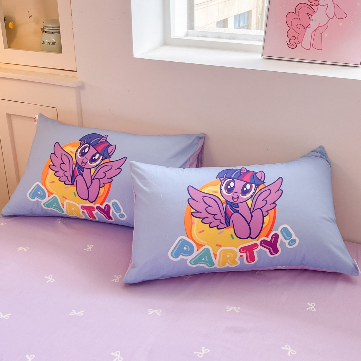 91家纺网 家纺一手货源 找家纺 金爱家 2025新款纯棉大版数码印花系列四件套-小马宝莉 纯棉大版-派对时刻