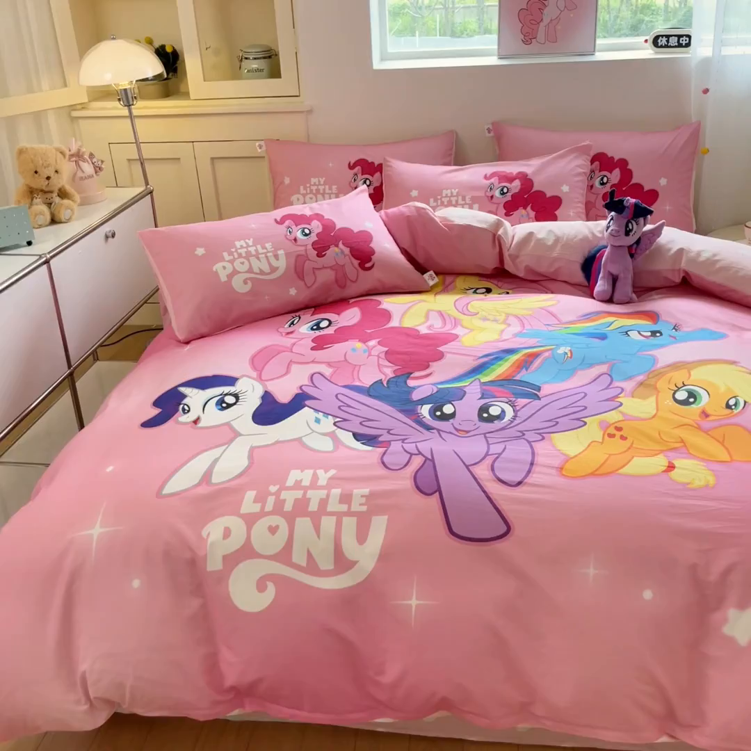 91家纺网 家纺一手货源 找家纺 （总）金爱家 2025新款纯棉大版数码印花系列四件套-小马宝莉