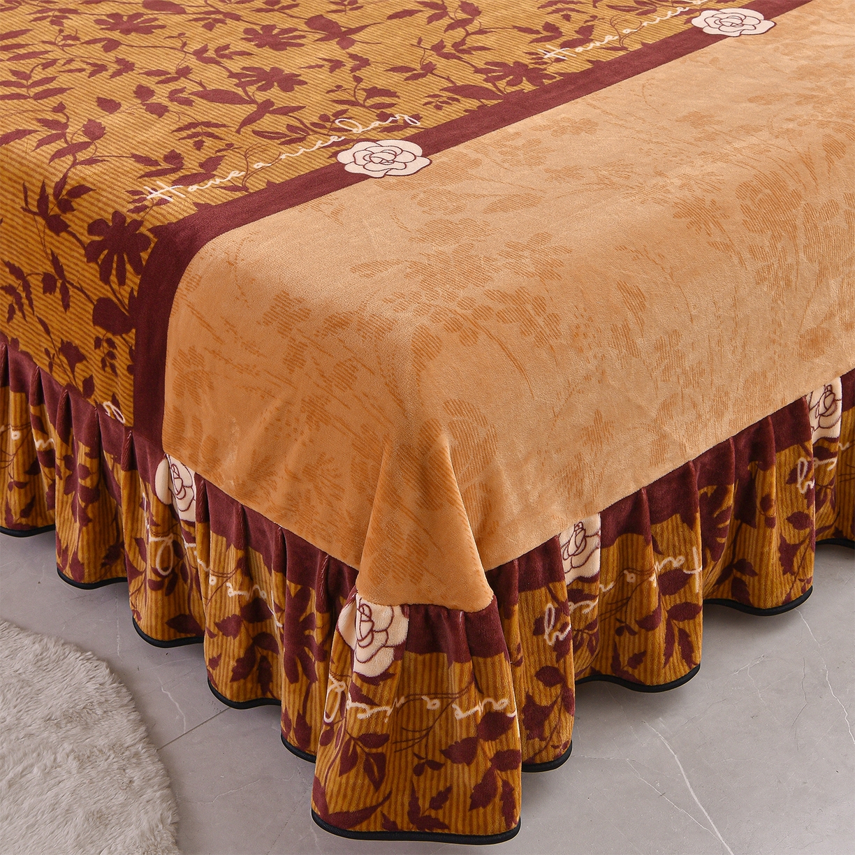 91家纺网 家纺一手货源 找家纺 赛丽雅 2025新款牛奶绒床裙四件套8-9斤法莱绒直播爆款日产2万套 晚棠