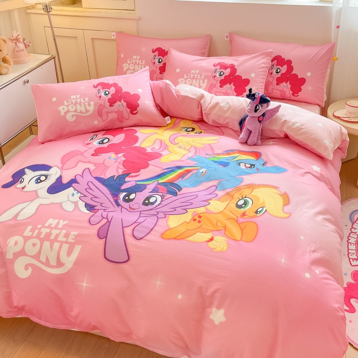 91家纺网 家纺一手货源 找家纺 （总）金爱家 2025新款纯棉大版数码印花系列四件套-小马宝莉