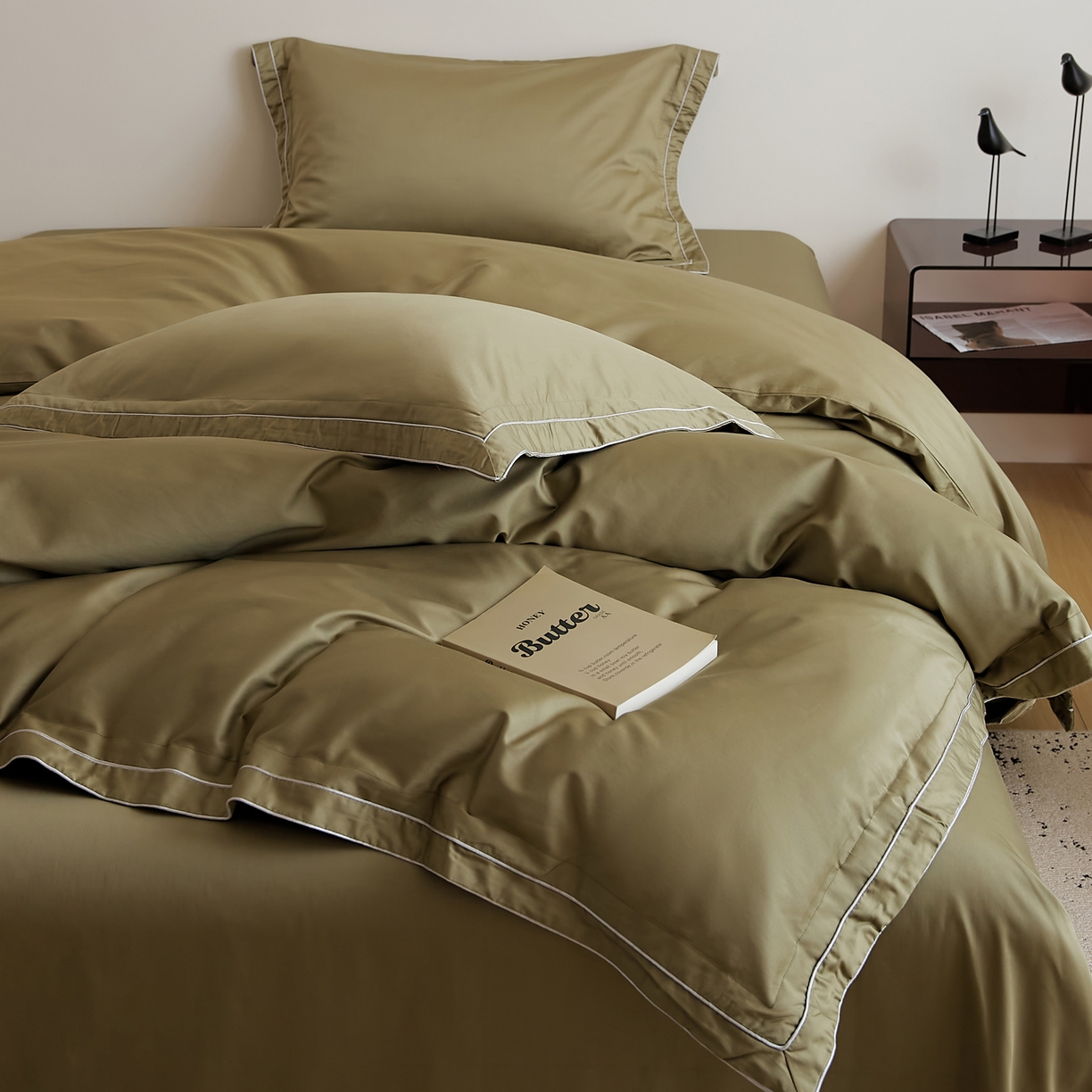 91家纺网 家纺一手货源 找家纺 EH家居 2025新款秋冬长绒棉全棉纯棉四件套-云锦 云锦-橄榄绿