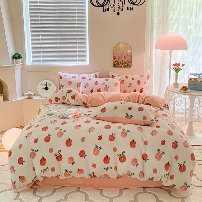 91家纺网 家纺一手货源 找家纺 斯卡诺家纺 2025小清新加厚高克重牛奶绒四件套网红直播爆款 水果