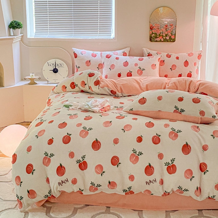 91家纺网 家纺一手货源 找家纺 斯卡诺家纺 2025小清新加厚高克重牛奶绒四件套网红直播爆款 水果