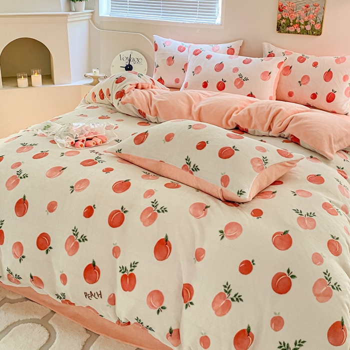 91家纺网 家纺一手货源 找家纺 斯卡诺家纺 2025小清新加厚高克重牛奶绒四件套网红直播爆款 水果