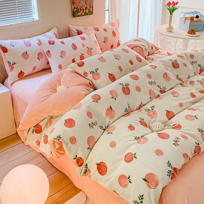 91家纺网 家纺一手货源 找家纺 斯卡诺家纺 2025小清新加厚高克重牛奶绒四件套网红直播爆款 水果