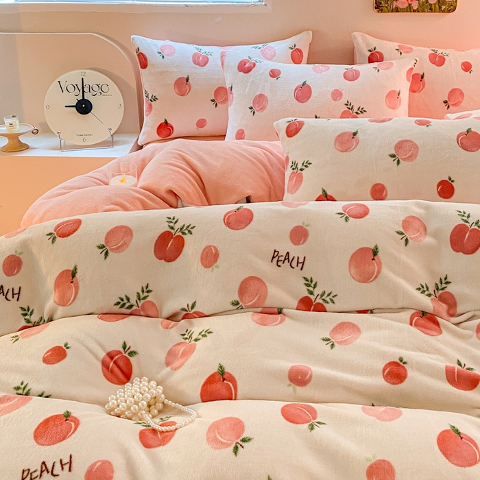 91家纺网 家纺一手货源 找家纺 斯卡诺家纺 2025小清新加厚高克重牛奶绒四件套网红直播爆款 水果