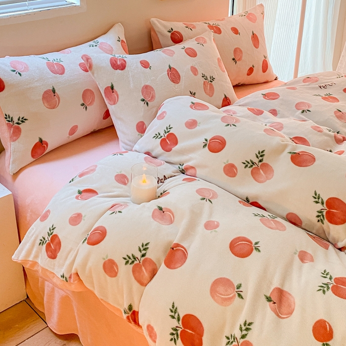 91家纺网 家纺一手货源 找家纺 斯卡诺家纺 2025小清新加厚高克重牛奶绒四件套网红直播爆款 水果