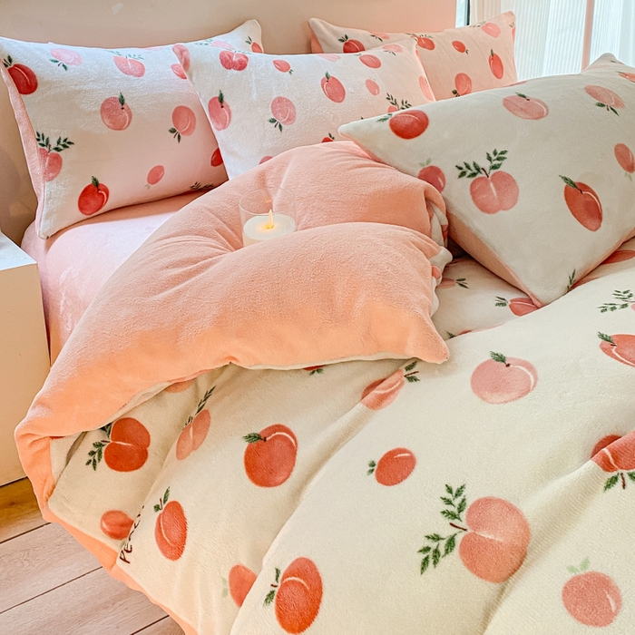 91家纺网 家纺一手货源 找家纺 斯卡诺家纺 2025小清新加厚高克重牛奶绒四件套网红直播爆款 水果