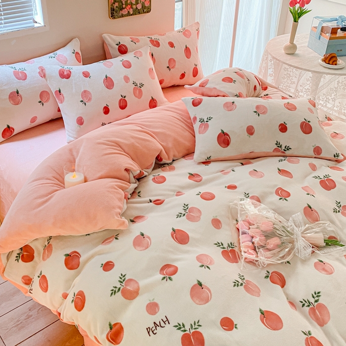 91家纺网 家纺一手货源 找家纺 斯卡诺家纺 2025小清新加厚高克重牛奶绒四件套网红直播爆款 水果