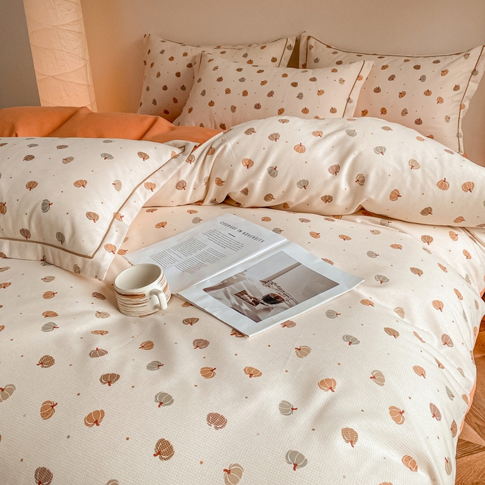 91家纺网 家纺一手货源 找家纺  大吉 2025新款加厚活性喷气磨毛棉四件套被套床单床笠学生单人三件套 南瓜派