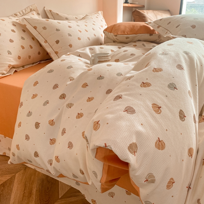 91家纺网 家纺一手货源 找家纺  大吉 2025新款加厚活性喷气磨毛棉四件套被套床单床笠学生单人三件套 南瓜派