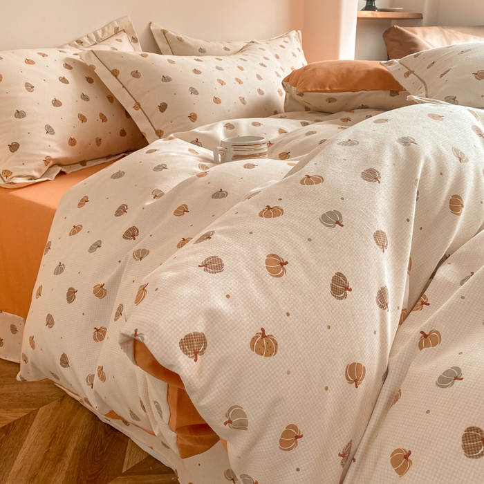 91家纺网 家纺一手货源 找家纺  大吉 2025新款加厚活性喷气磨毛棉四件套被套床单床笠学生单人三件套 南瓜派