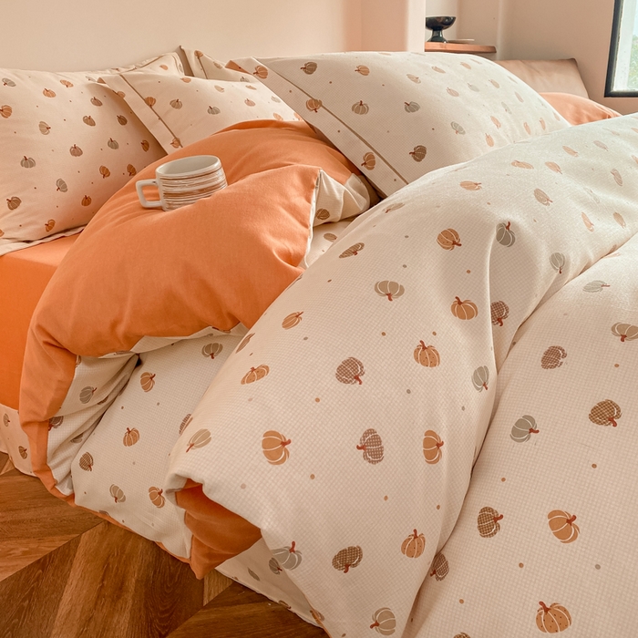 91家纺网 家纺一手货源 找家纺  大吉 2025新款加厚活性喷气磨毛棉四件套被套床单床笠学生单人三件套 南瓜派