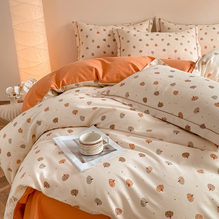 91家纺网 家纺一手货源 找家纺  大吉 2025新款加厚活性喷气磨毛棉四件套被套床单床笠学生单人三件套 南瓜派