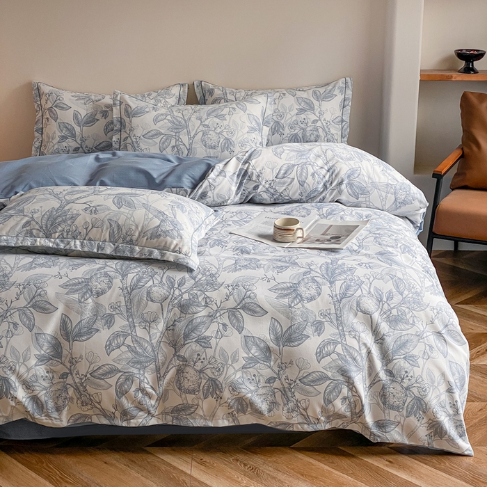 91家纺网 家纺一手货源 找家纺 大吉 2025新款加厚活性喷气磨毛棉四件套被套床单床笠学生单人三件套 柠檬树（拍摄2）