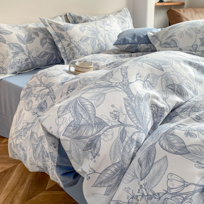 91家纺网 家纺一手货源 找家纺 大吉 2025新款加厚活性喷气磨毛棉四件套被套床单床笠学生单人三件套 柠檬树（拍摄2）