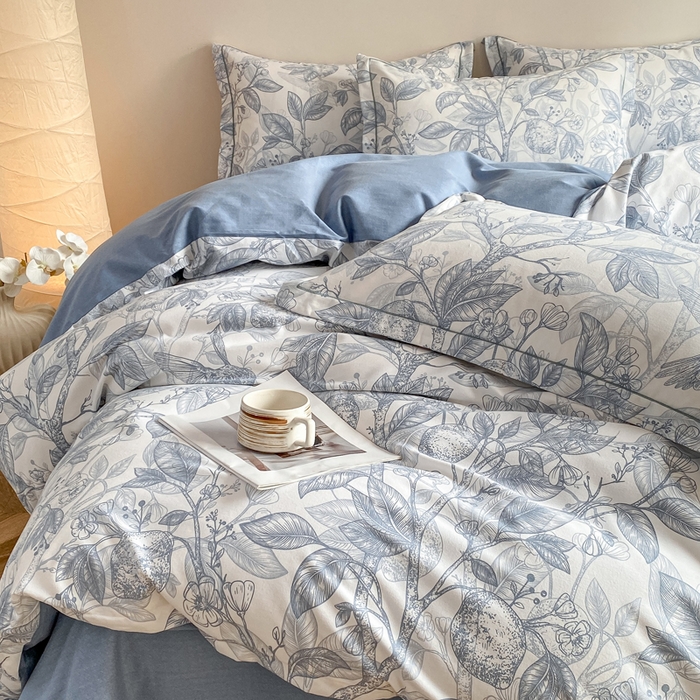 91家纺网 家纺一手货源 找家纺 大吉 2025新款加厚活性喷气磨毛棉四件套被套床单床笠学生单人三件套 柠檬树（拍摄2）