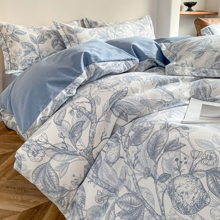 91家纺网 家纺一手货源 找家纺 大吉 2025新款加厚活性喷气磨毛棉四件套被套床单床笠学生单人三件套 柠檬树（拍摄2）