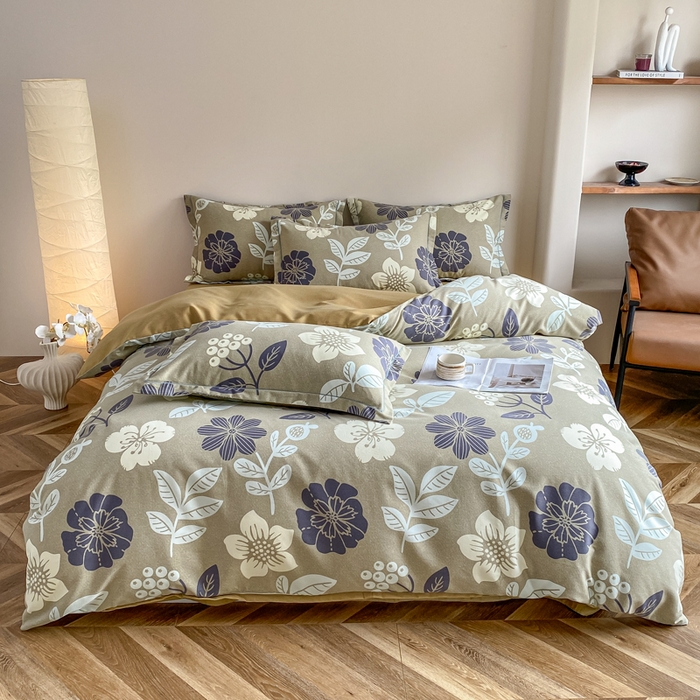 大吉  2025新款加厚活性喷气磨毛棉四件套被套床单床笠学生单人三件套 清风微甜-灰