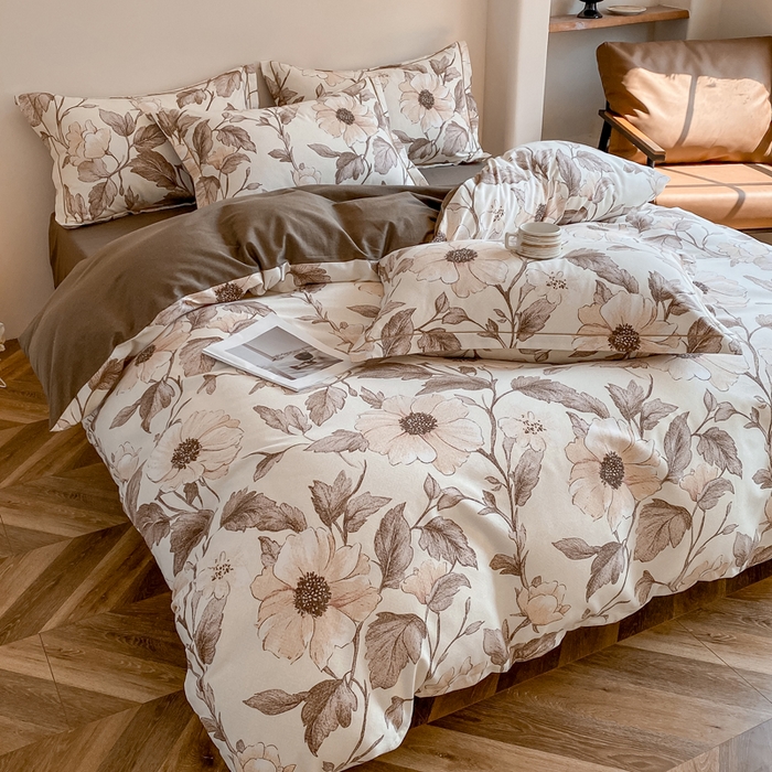 91家纺网 家纺一手货源 找家纺 大吉 2025新款加厚活性喷气磨毛棉四件套被套床单床笠学生单人三件套 烟雨江南-咖