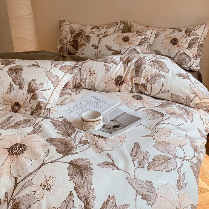 91家纺网 家纺一手货源 找家纺 大吉 2025新款加厚活性喷气磨毛棉四件套被套床单床笠学生单人三件套 烟雨江南-咖