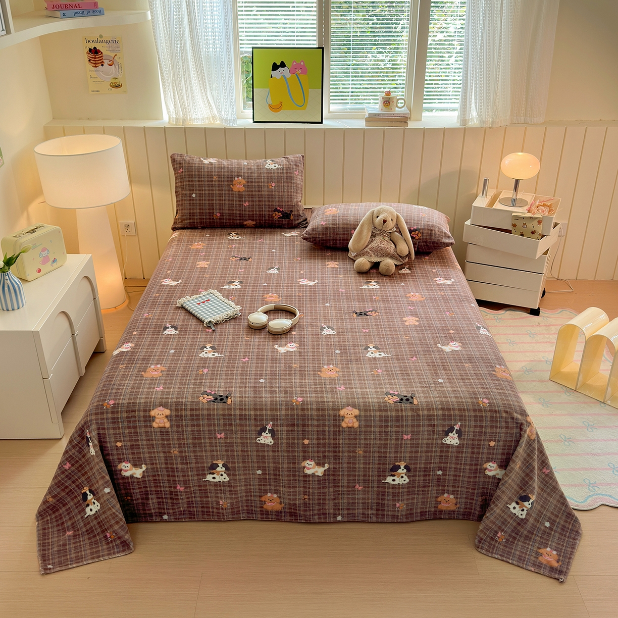 91家纺网 家纺一手货源 找家纺 丽美人家纺 2025新款小版印花牛奶绒床单单床单床单单件 英伦小狗