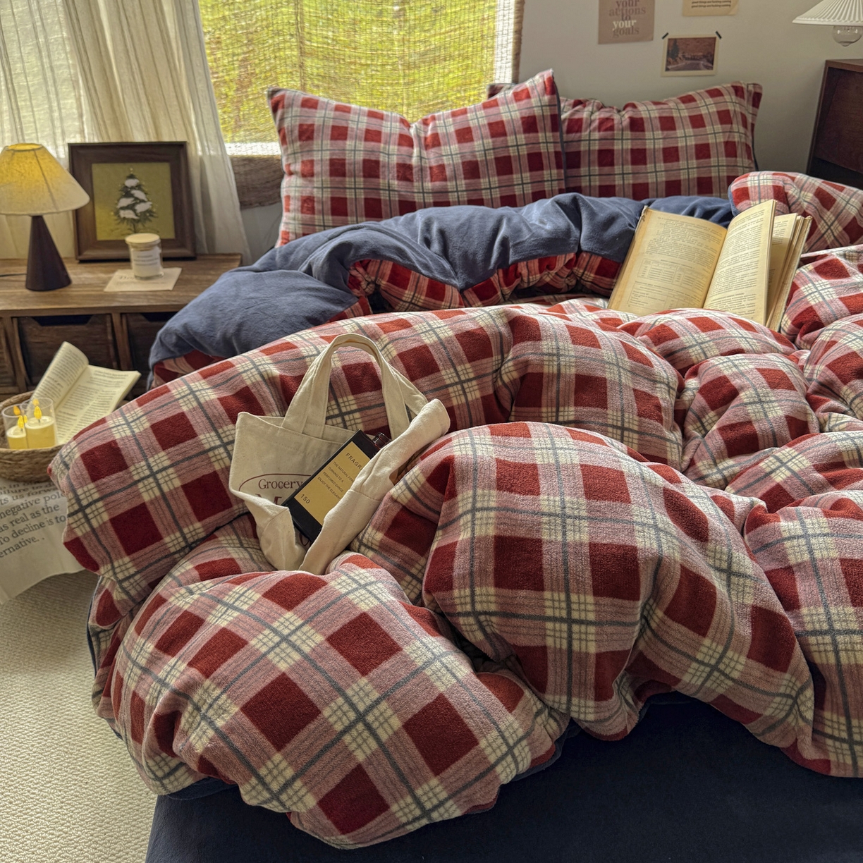 91家纺网 家纺一手货源 找家纺 （总）耀达家居 2025新款高克重复古格子牛奶绒四件套（提供买家秀）