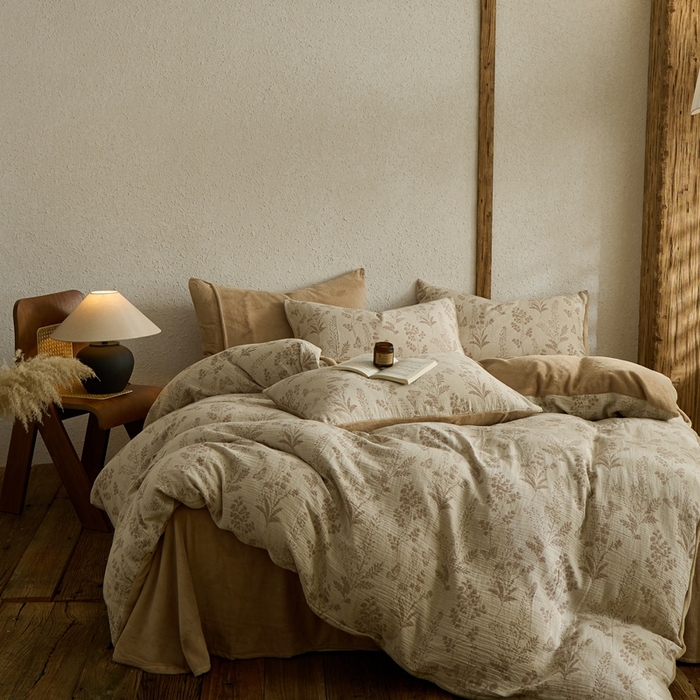 91家纺网 家纺一手货源 找家纺 （总）禧禾 2025新款AB版棉麻加绒双拼四件套