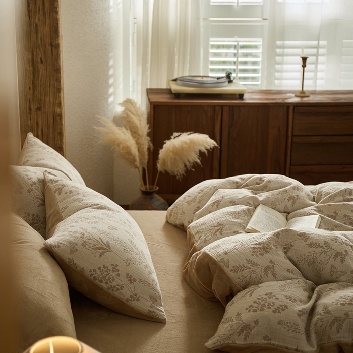 91家纺网 家纺一手货源 找家纺 （总）禧禾 2025新款AB版棉麻加绒双拼四件套