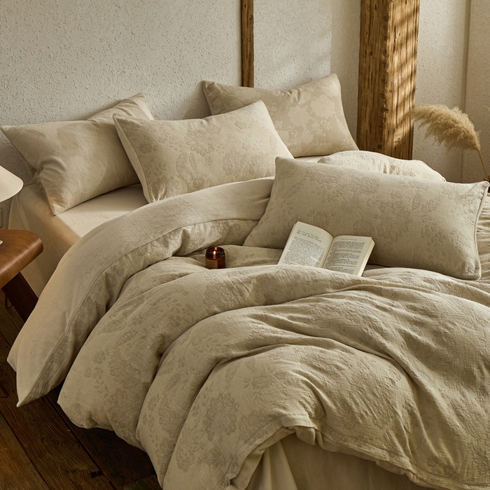 91家纺网 家纺一手货源 找家纺 禧禾 2025新款AB版棉麻加绒双拼四件套 墨白