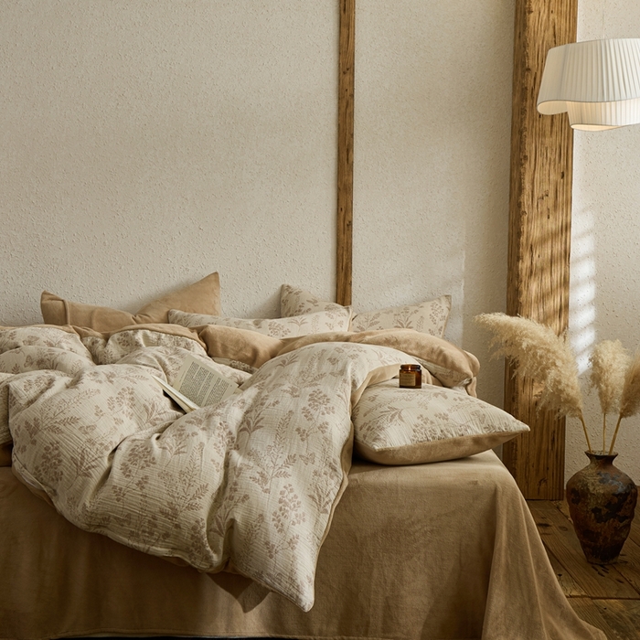 91家纺网 家纺一手货源 找家纺 禧禾 2025新款AB版棉麻加绒双拼四件套 简禾