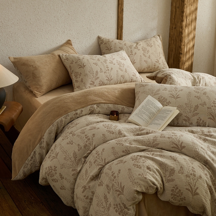 禧禾 2025新款AB版棉麻加绒双拼四件套 简禾