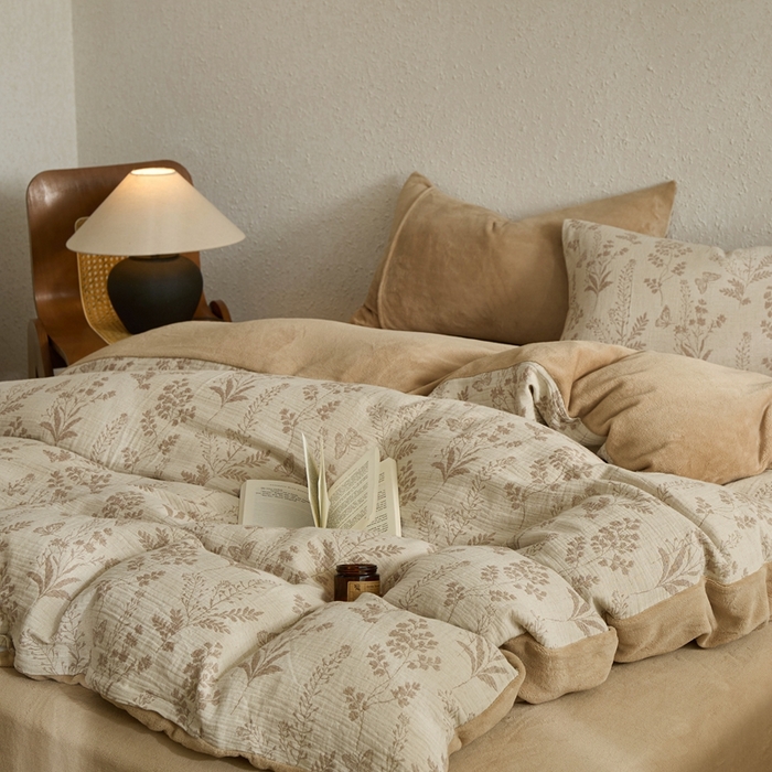 91家纺网 家纺一手货源 找家纺 （总）禧禾 2025新款AB版棉麻加绒双拼四件套