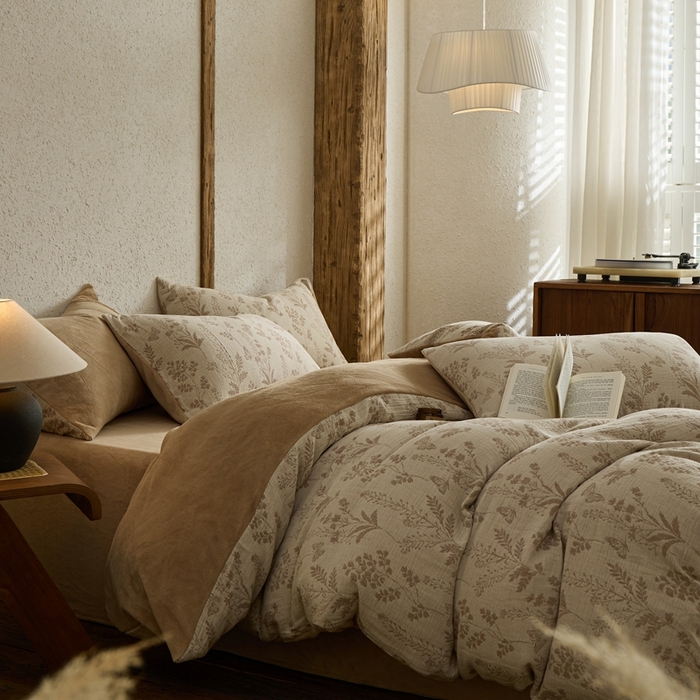 91家纺网 家纺一手货源 找家纺 禧禾 2025新款AB版棉麻加绒双拼四件套 简禾