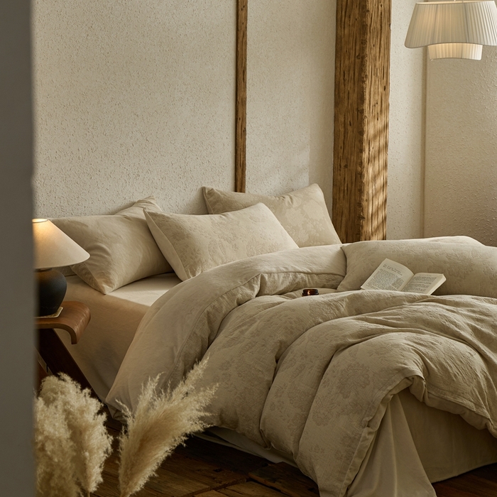 91家纺网 家纺一手货源 找家纺 禧禾 2025新款AB版棉麻加绒双拼四件套 墨白