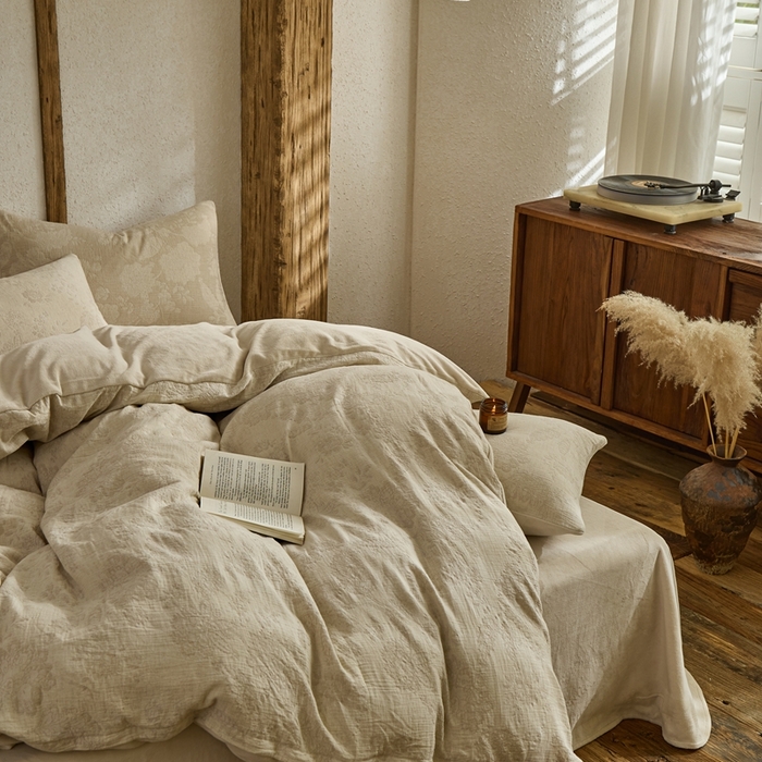 91家纺网 家纺一手货源 找家纺 禧禾 2025新款AB版棉麻加绒双拼四件套 墨白