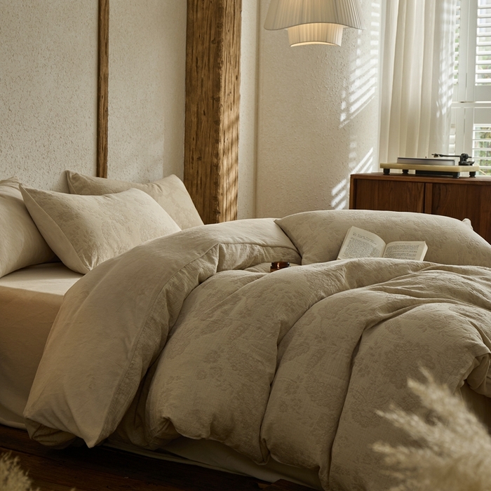 91家纺网 家纺一手货源 找家纺 禧禾 2025新款AB版棉麻加绒双拼四件套 墨白