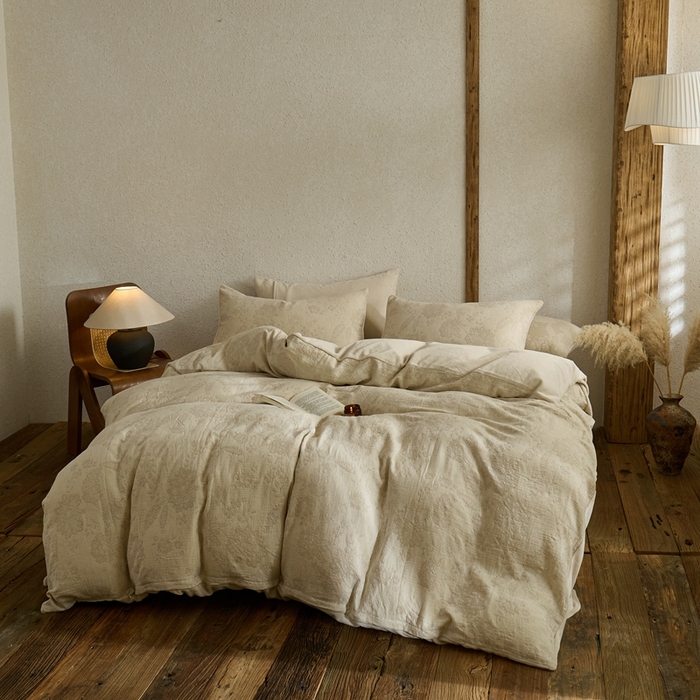 91家纺网 家纺一手货源 找家纺 禧禾 2025新款AB版棉麻加绒双拼四件套 墨白