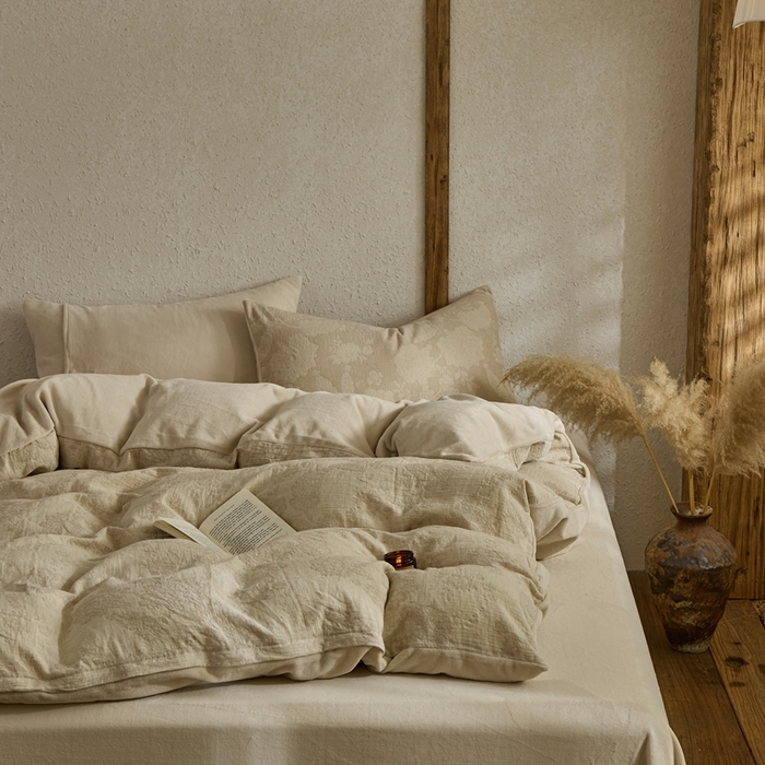 91家纺网 家纺一手货源 找家纺 禧禾 2025新款AB版棉麻加绒双拼四件套 墨白