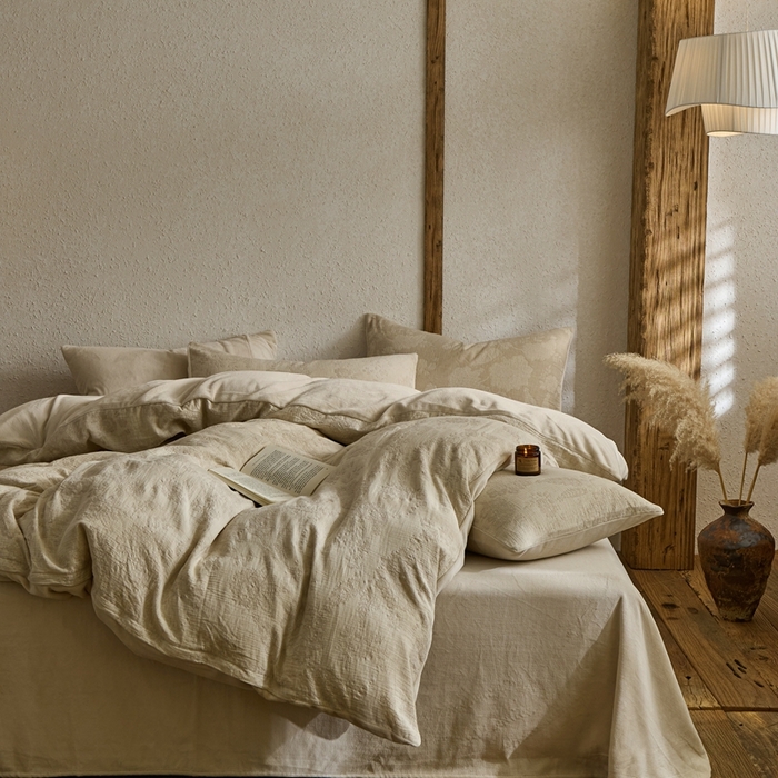 91家纺网 家纺一手货源 找家纺 禧禾 2025新款AB版棉麻加绒双拼四件套 墨白