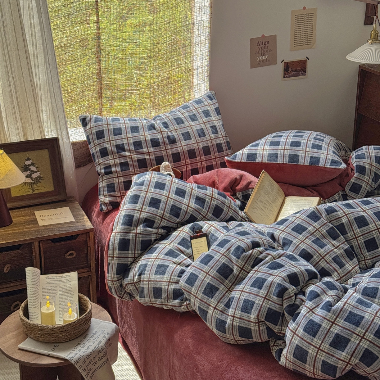 91家纺网 家纺一手货源 找家纺 耀达家居 2025新款高克重复古格子牛奶绒四件套（提供买家秀） 复古格纹-藏青