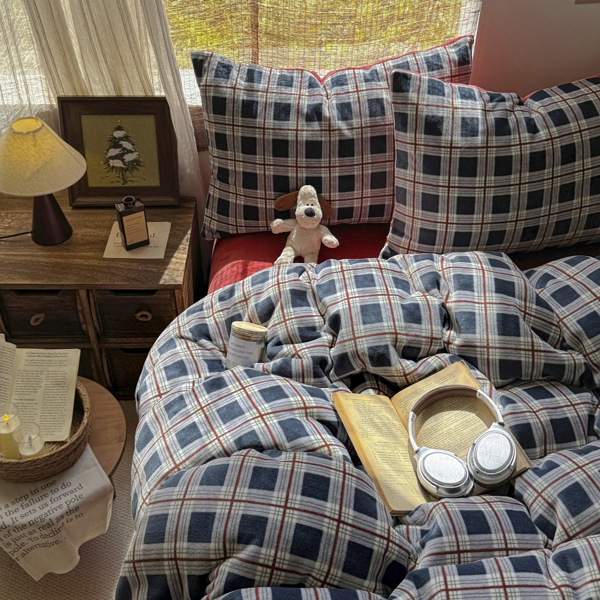 91家纺网 家纺一手货源 找家纺 耀达家居 2025新款高克重复古格子牛奶绒四件套（提供买家秀） 复古格纹-藏青