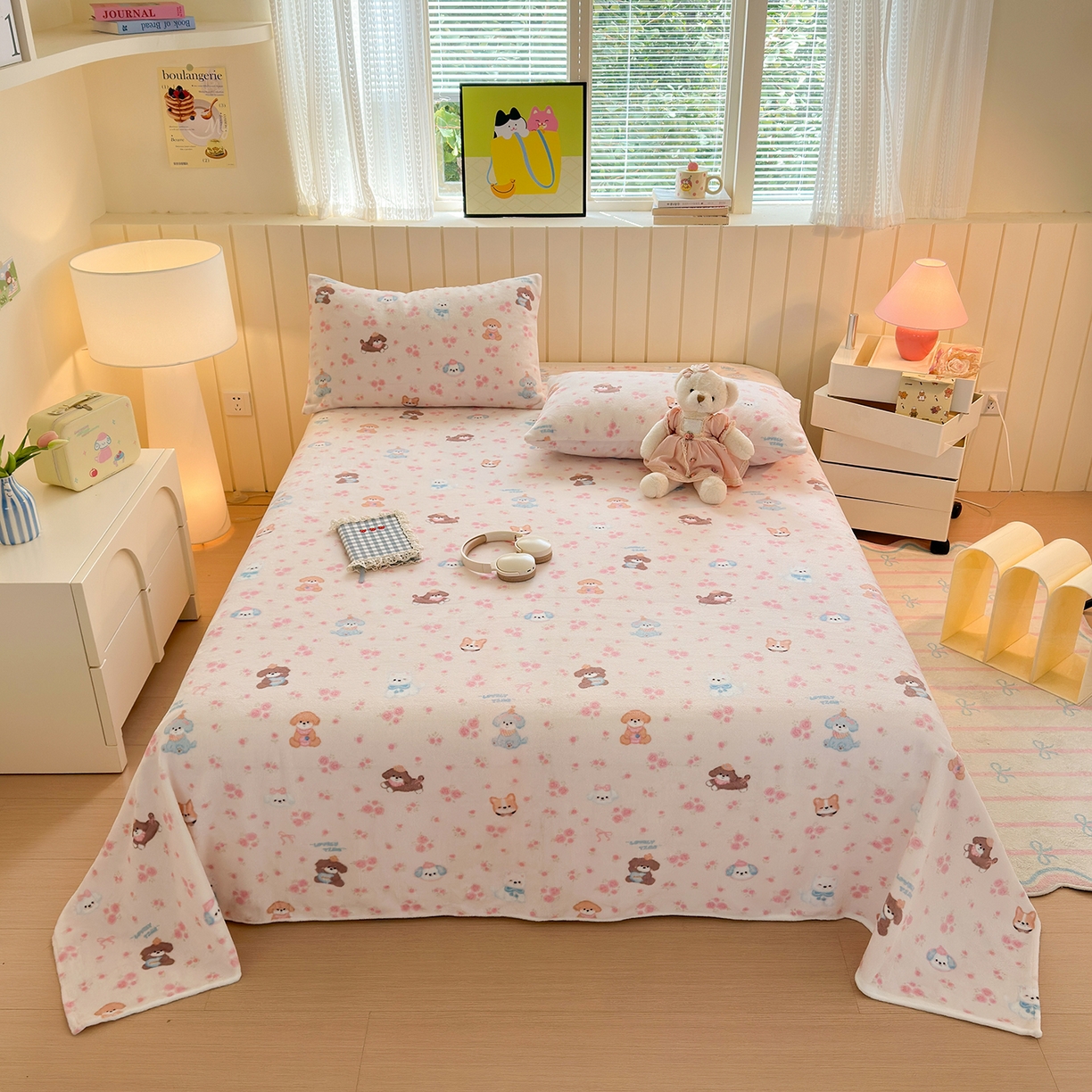 91家纺网 家纺一手货源 找家纺 丽美人家纺 2025新款小版印花牛奶绒床单单床单床单单件 油画小萌物