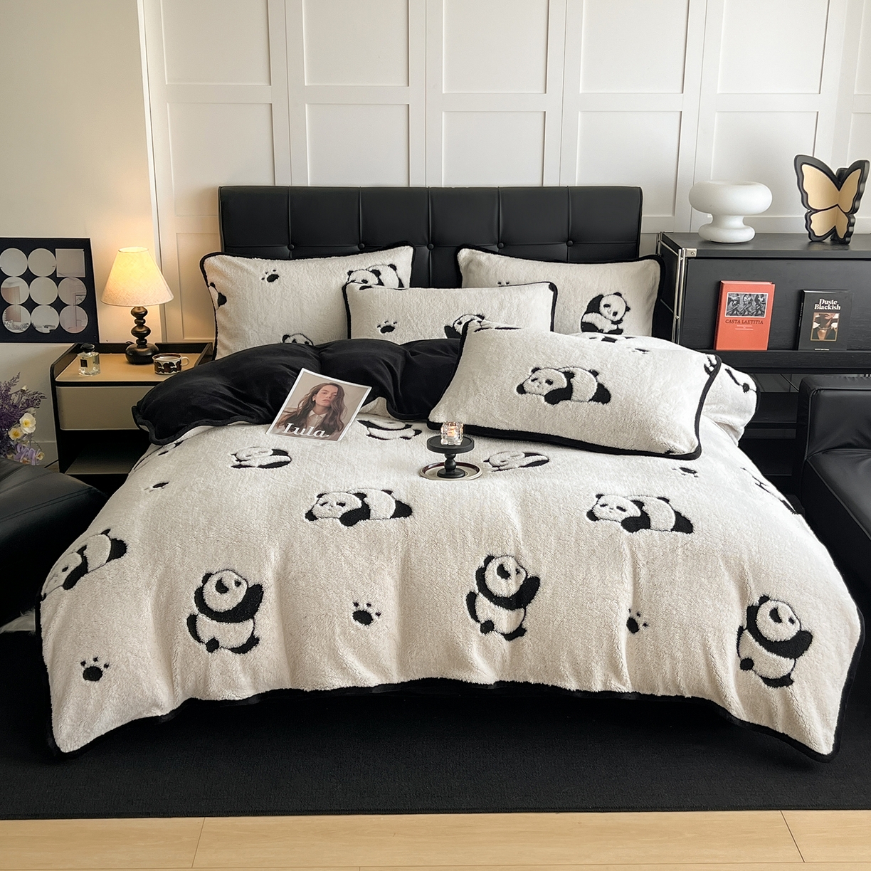 91家纺网 家纺一手货源 找家纺 安哆啦家纺 2025新款舒棉绒阳离子提花牛奶绒四件套 提花-熊猫