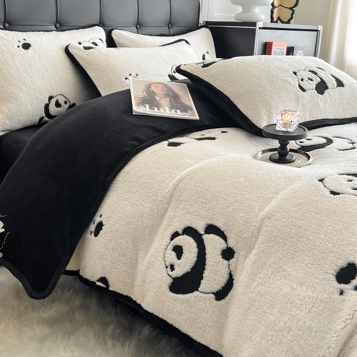 91家纺网 家纺一手货源 找家纺 安哆啦家纺 2025新款舒棉绒阳离子提花牛奶绒四件套 提花-熊猫