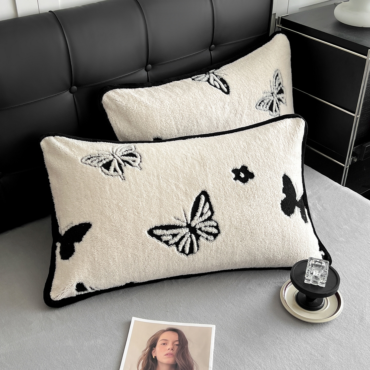 91家纺网 家纺一手货源 找家纺 安哆啦家纺 2025新款舒棉绒阳离子提花牛奶绒四件套 提花-蝴蝶白