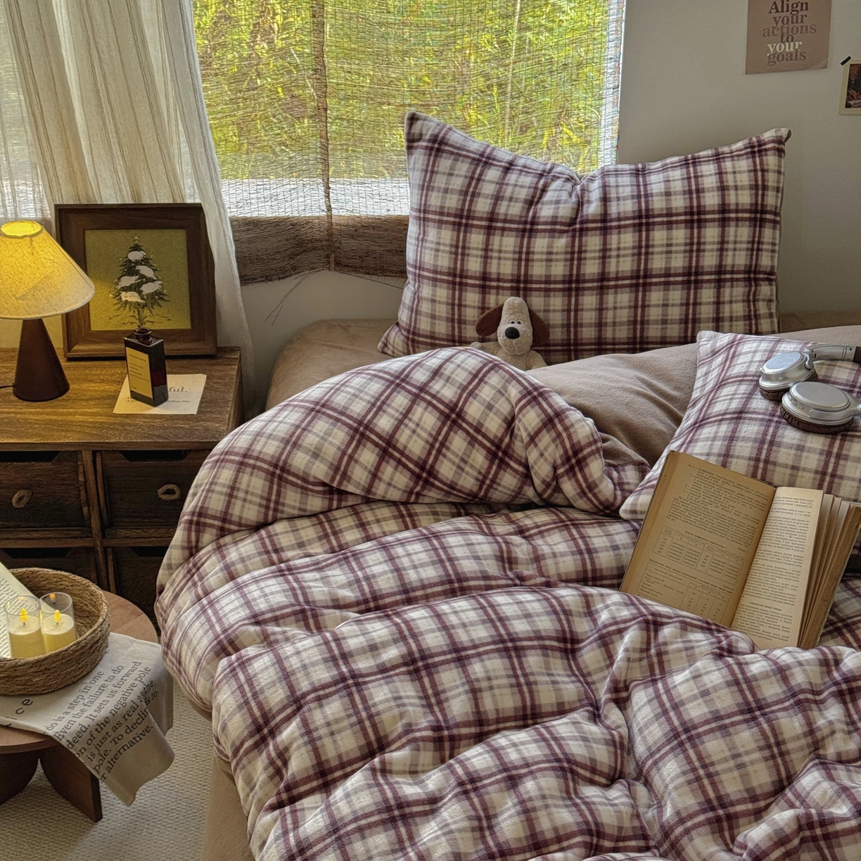 91家纺网 家纺一手货源 找家纺 耀达家居 2025新款高克重复古格子牛奶绒四件套（提供买家秀） 复古格纹-茶棕