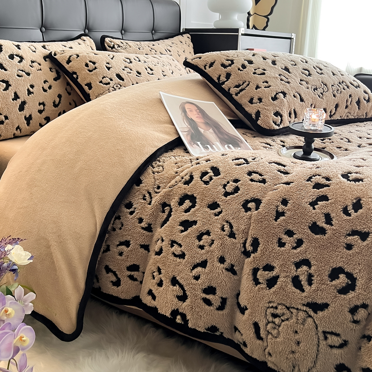 91家纺网 家纺一手货源 找家纺 安哆啦家纺 2025新款舒棉绒阳离子提花牛奶绒四件套 提花-KT咖